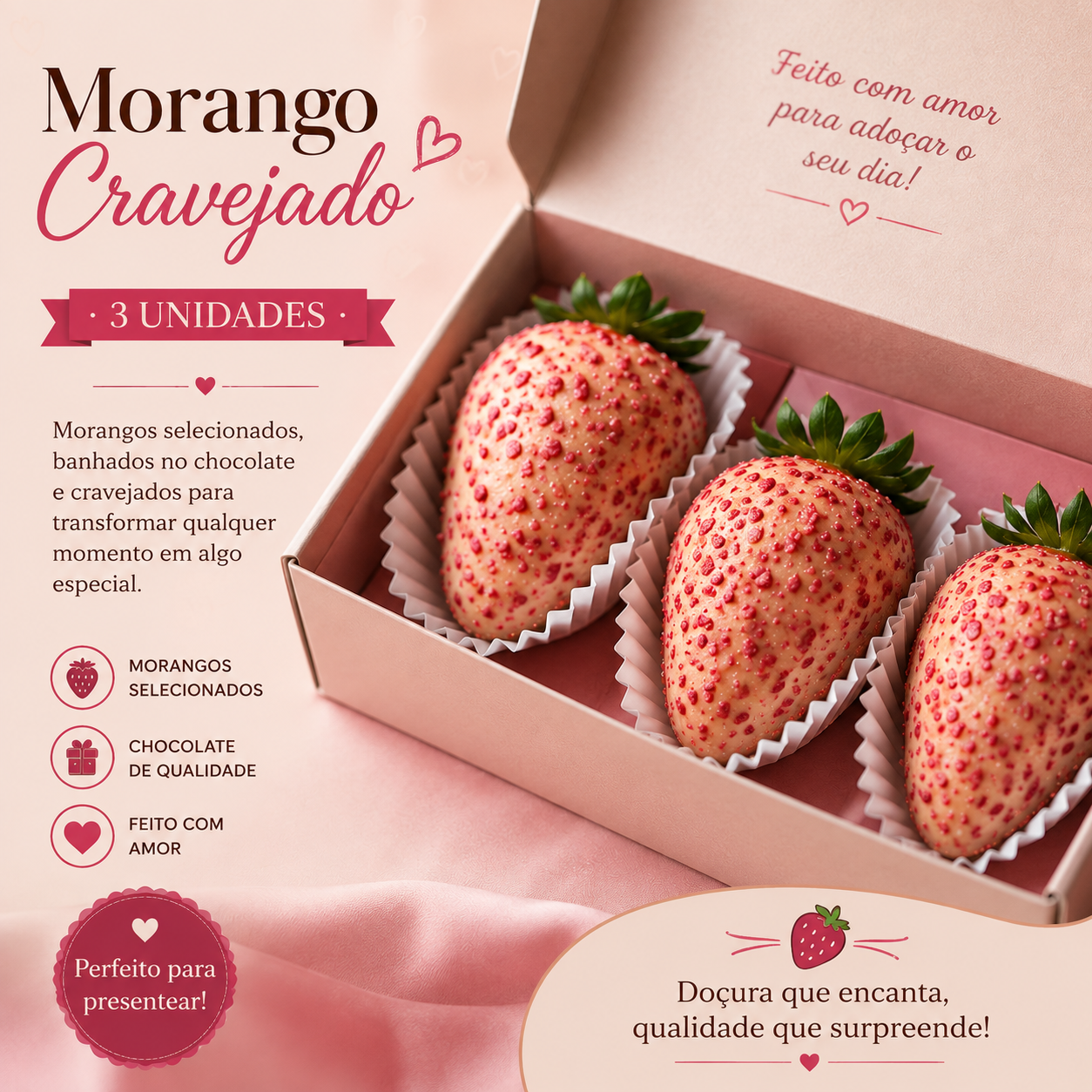 Morango Cravejado — 3 unidades