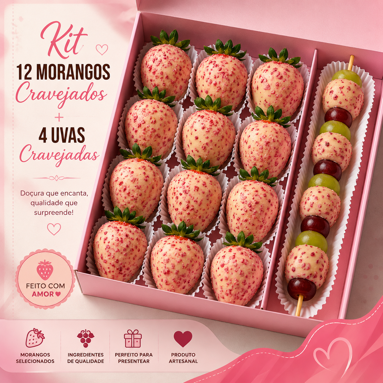 Kit 12 Morangos Cravejados + 4 Uvas Cravejadas